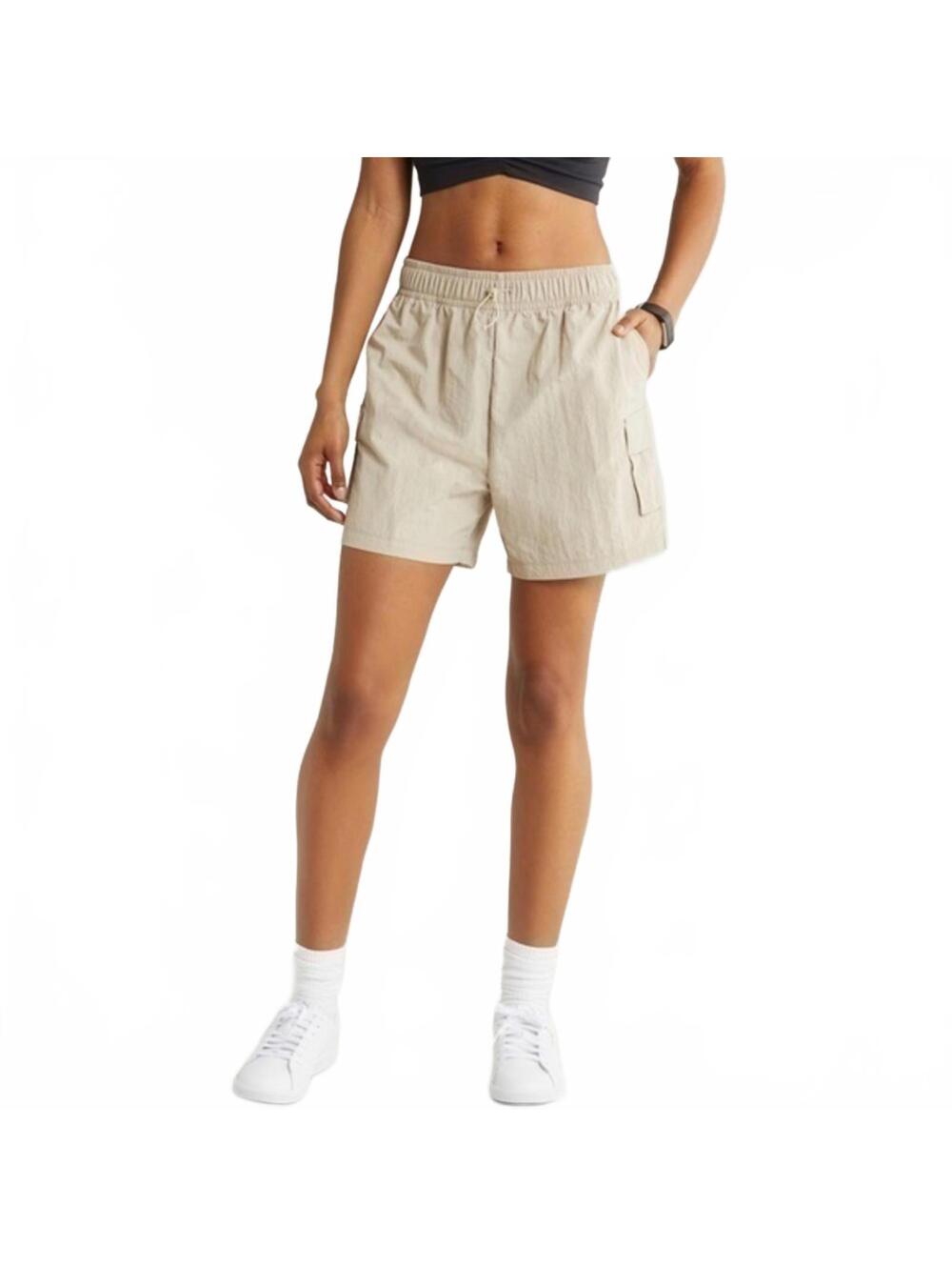 Zella Free Form High Waist Nylon Cargo Shorts Tan Thread XS